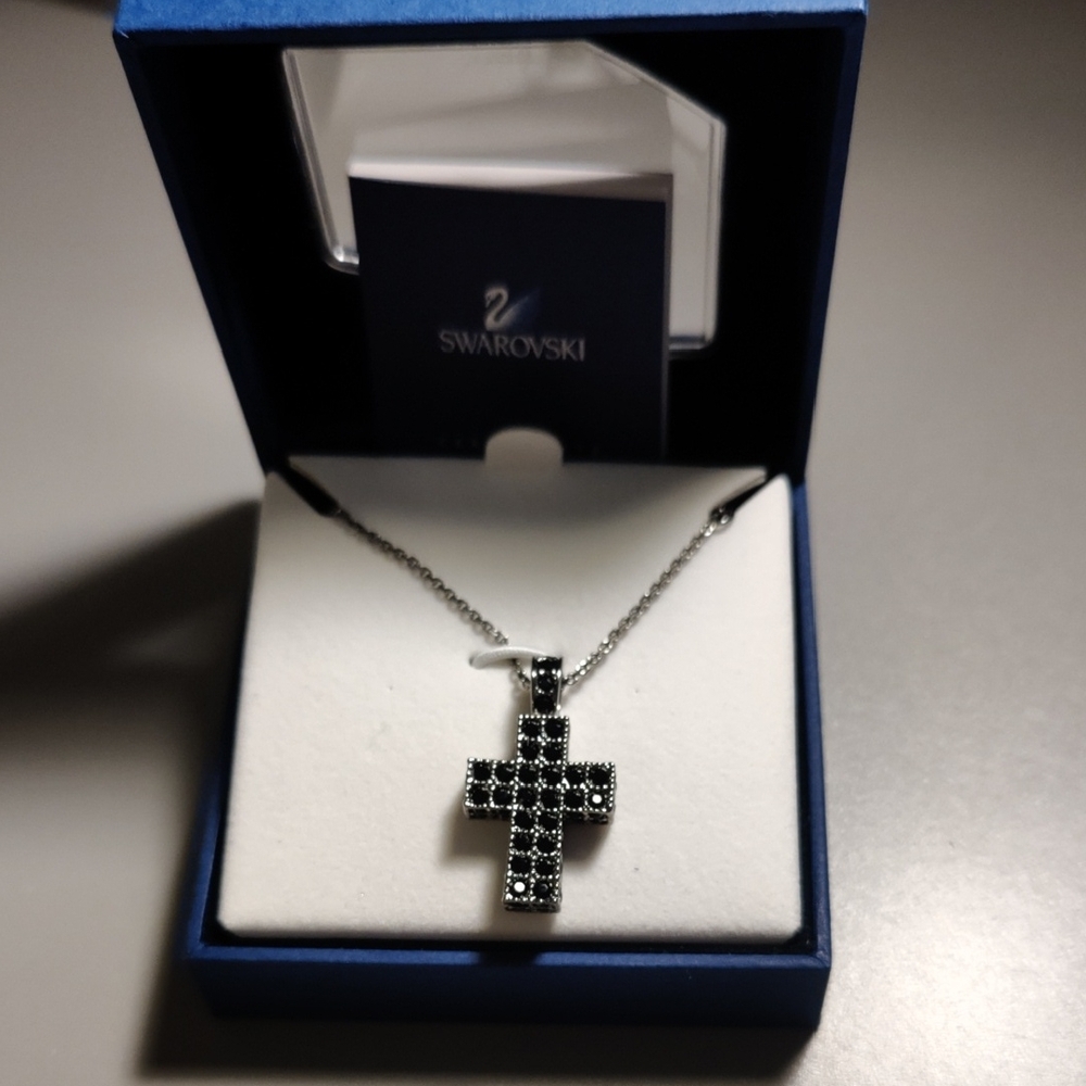 Swarovski Black Crystal Cross Pendant Necklace